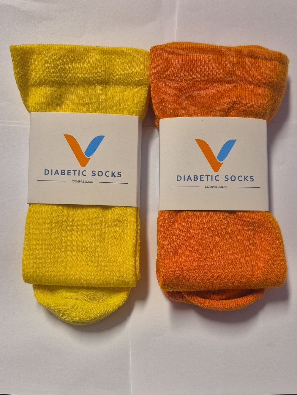 Diabetic Large Compression Socks - Mens 9-12 Women 10-12 Viasox Yellow & Orange